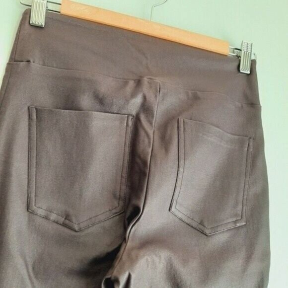 DECJUBA Stevie Wetlook Crop Pant Coated Pull-on Leging Burgundy Brown Sz 6 - Picture 10 of 13